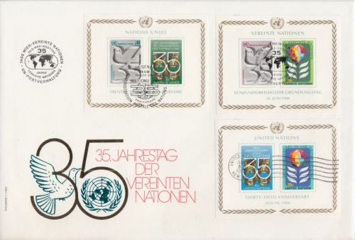 UNO - 35th Anniversary Wien/Genf/New York Schmuck-FDC 1980
