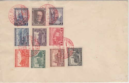 Tschechoslowakei - 10 Jahre Republik Satz Blankokuvert roter SST Prag 1938