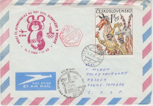 CSSR - CSA Sonderflug Olympiade Prag - Moskau 1980 Luftpostbrief