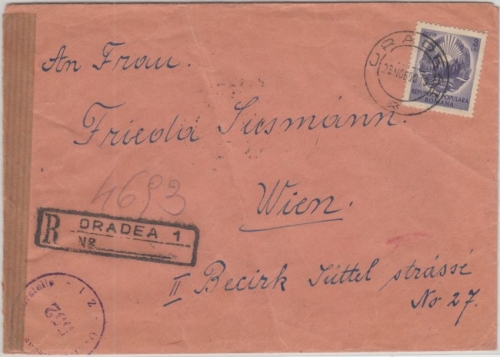 Rumänien - 3x11 L. Friedenskongress u.a. Einschreibebrief Oradea - Wien 1950
