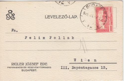 Ungarn - 2.000 K. Parlament Perfin Firmenkarte Budapest - Wien 1925