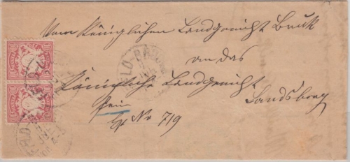 Bayern - 2x10 Pfg. weite Welle Doppelbrief Bruck b. Feld - Landsberg 1876