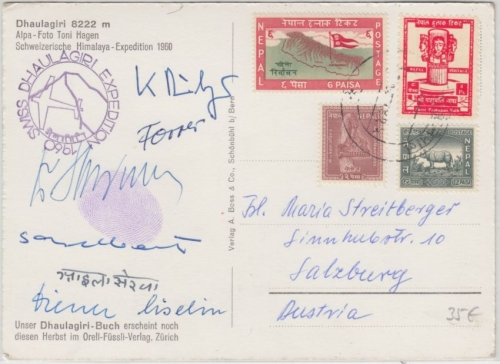 Nepal Swiss Dhaulagiri Expedition 1960 Karte n Salzburg Teilnehmerunterschriften