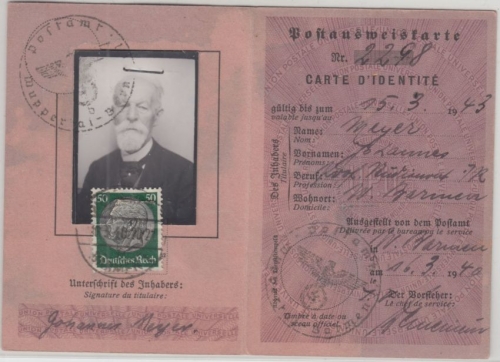 DR - 50 Pfg. Hindenburg Postausweiskarte Wuppertal-Barmen 1940