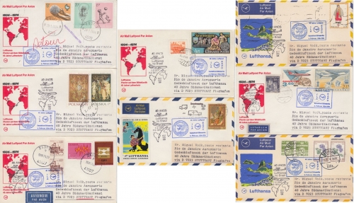Lufthansa - 40 J. Luftpost Deutschland Südamerika Sonderflug 8 Zuleitungen 1974