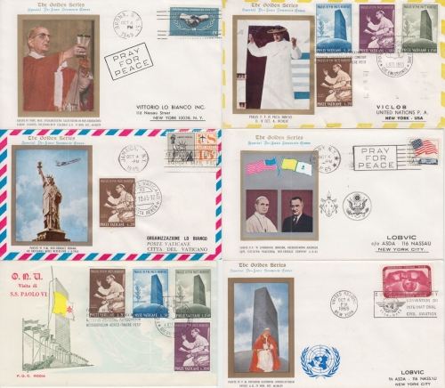 Vatikan/USA - Papst Paul VI. USA- und UNO-Besuch, 6 Schmuckbelege 1965