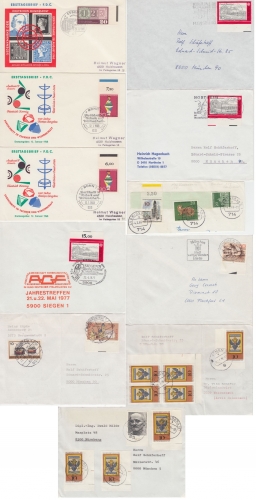 BRD - Sondermarken, Randstücke m. Farbstreifen 10 Belege 1965/78