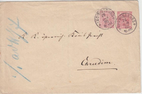 Württemberg - 10 Pfg. Ganzsache + Zusatz n. ÖSTERREICH Luwigsburg - Chrudim 1886