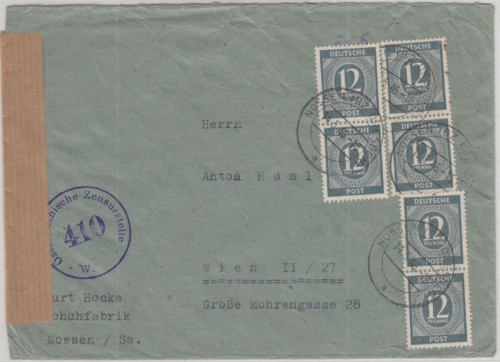 All.Bes./Kontrollrat - 6x12+4 Pfg. Ziffer Zensurbrief n. ÖSTERREICH Nossen 1946