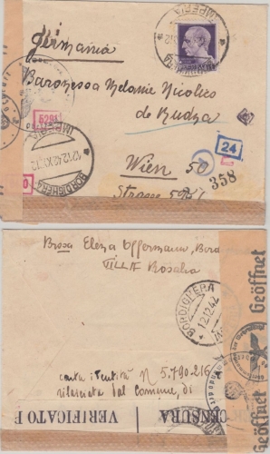 Italien - 1 L Caesar Zensurbrief Bordighera Wien 1942 deutsch-ital. Doppelzensur