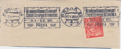 Tschechien - Olympics 1925 Prague Congress Masch.stempel Briefstück