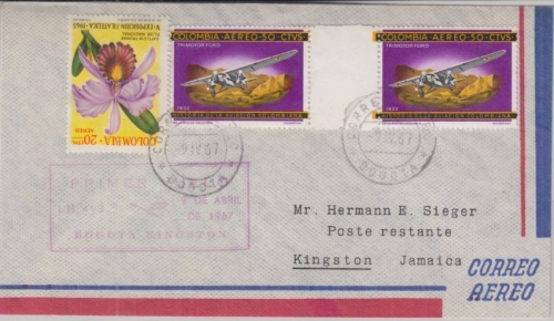 Colombia Lufthansa 1st-Flug Etappe Bogota Kingston 1967 50 Ctv Zwischenstegpaar