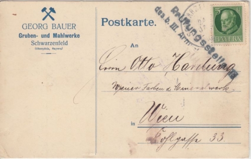 Bayern - Prüfungsstelle des b. II. AK Zensur-L2 Karte Schwarzenfeld Wien 1916