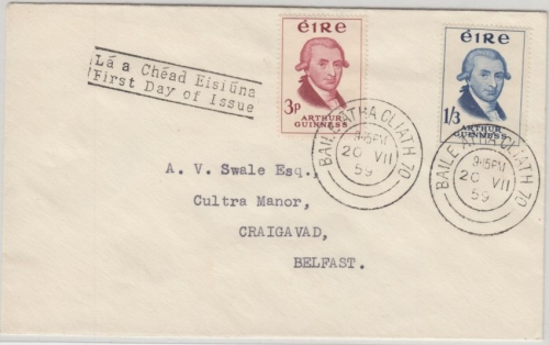 Irland - 200 J. Guinnes Brauerei Ersttagsbrief FDC Baile Atha Cliath 20.7.59