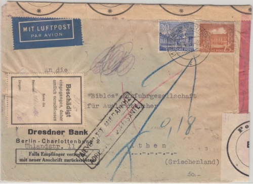 Berlin - 30+25 Pfg. Bauten I Luftpostbrief n. GRIECHENLAND Charlottenburg 1951