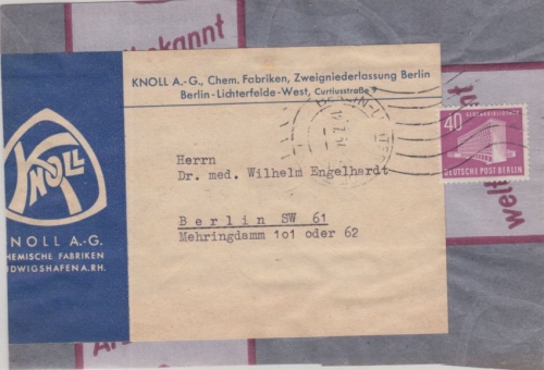 Berlin - 40 Pfg. Bauten III Ortsbrief-Vds. (501-1000g) Lichterfelde 1957