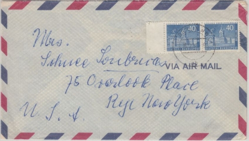 Berlin - 40 Pfg. Stadtbilder II Paar Luftpostbrief n. USA NW21 - New York 1957