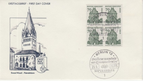 Berlin - 70 Pfg Bauwerke Viererblock Schmuck-FDC ESST 29.5.65