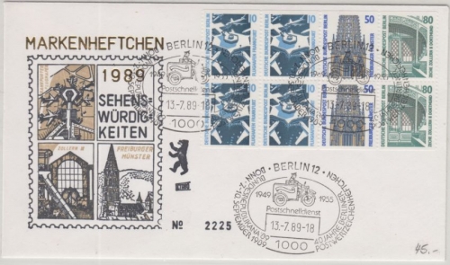 Berlin - Sehenswürdigkeiten Heftchenblatt 22 Schmuckkuvert SST 1989
