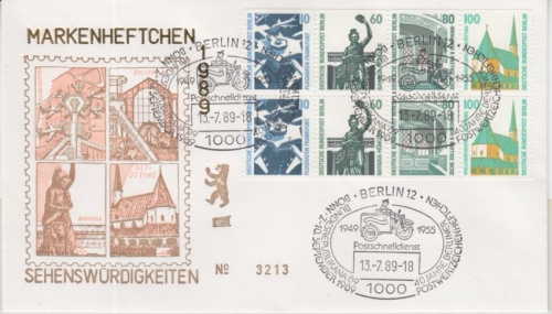 Berlin - Sehenswürdigkeiten Heftchenblatt 23 Schmuckkuvert SST 13.7.1989