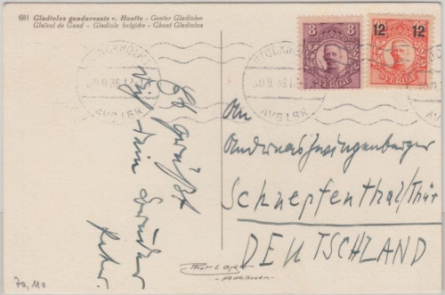 Schweden - 12a.25 + 8 Ö. König Gustav u.a. Karte Stockholm - Schnepfenthal 1936