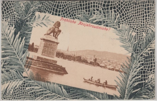Schweiz - Zürich Hafendamm Passepartout-Ansichtskarte gelaufen 1905