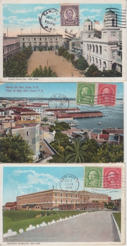 USA/Costa Rica - San Juan 1928 3 farb. Ansichtkarten bilds. frankiert n. Köln