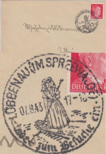 DR - Lübbenau (Spreewald) Handwerbestempel Kahn Tracht 1943 Brief n. Zittau