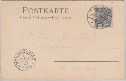 DR - Nordhausen 1900 2 versch. Stpl. Ortskarte 2 Pfg. Krone/Adler