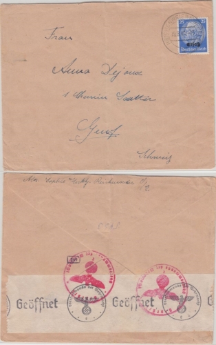 Dt. Bes. Elsass - 25 Pfg. Hindenburg/Überdruck Brief i.d. SCHWEIZ Reichenweier