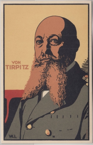DR - Admiral von Tirpitz farbige Künstler-Portraitkarte ungelaufen ca. 1916