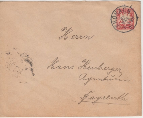 Bayern - 10 Pfg. Wappen Privatganzsache Voitländer Brief Kronach - Bayreuth 1905