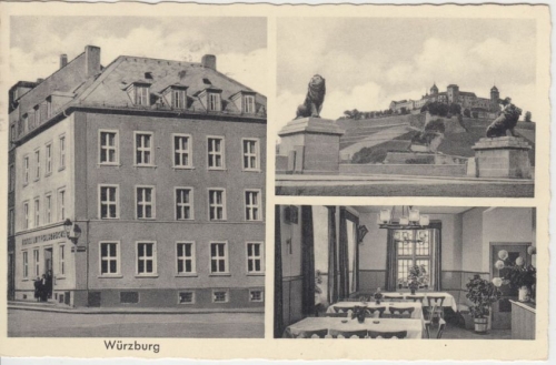 Bayern - Würzburg Hotel Luitpoldbrücke sw-Mehrbild-AK gelaufen 1954