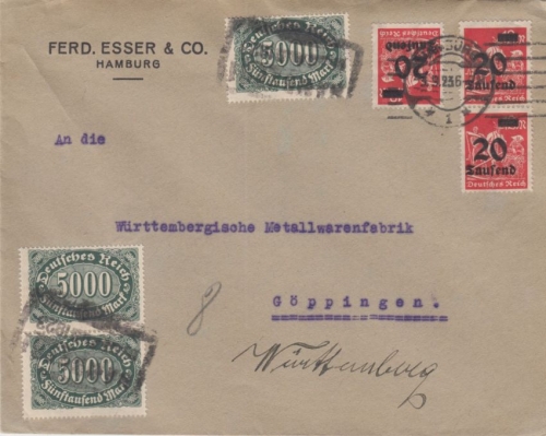 DR-Infla - 3x5.000 M: Queroval u.a. Brief Hamburg - Göppingen 3.9.23