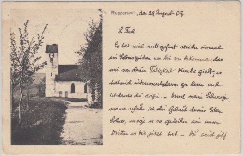 Schweiz - Rupperswil Aargau Kirche sw-AK gelaufen Ambulant Bahnpost 1907