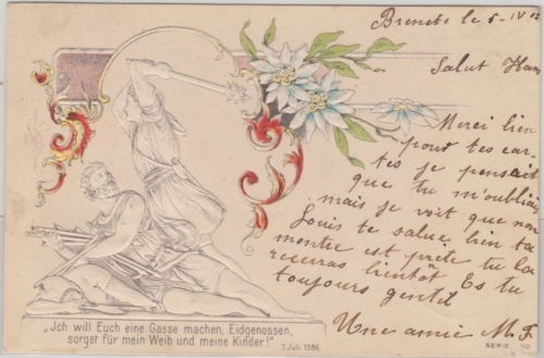 Schweiz - "Ich will euch eine Gasse machen"(Schlacht b. Sempach) Prägekarte 1903