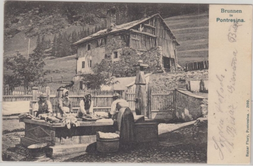 Schweiz - Pontresina Graubünden Brunnen m. Haus sw-AK gelaufen 1904