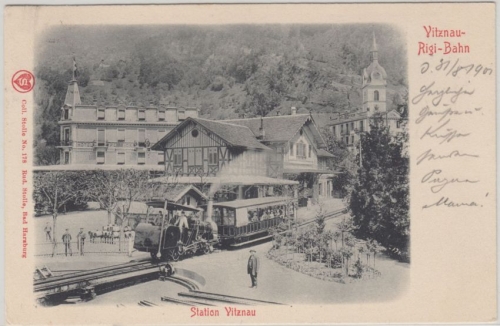 Schweiz - Vitznau Rigi-Bahn Luzern sw-AK (Dampflokomotive) gelaufen 1901