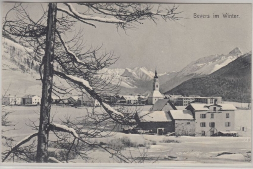 Schweiz - Bervers Graubünden Winteransicht sw-AK gelaufen 1908