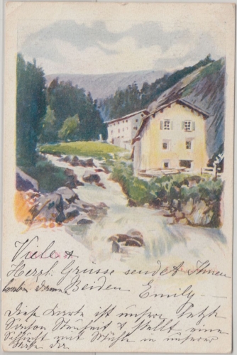 Schweiz - Molins Graubünden (?) farb. Künstler-AK gelaufen Schuls 1901