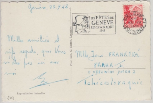 Schweiz - 25 Rp Landschaften Postkarte n. TSCHECHIEN Genf - Prag 1948