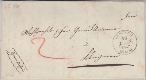 Schweiz - Zurzach 1848 K2 taxierter Brief nach (?) - mit Inhalt