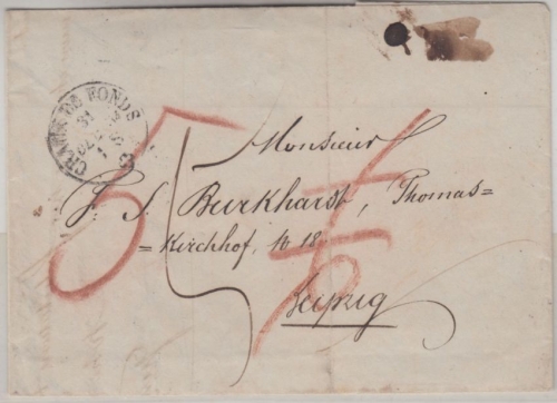 Schweiz/Sachsen - Chaux de Fonds 1855 Portobrief n. Leipzig