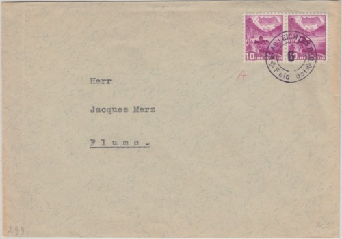 Schweiz - Stab leichtes Regiment 6 Feldpostbrief n. Flums - ohne Inhalt