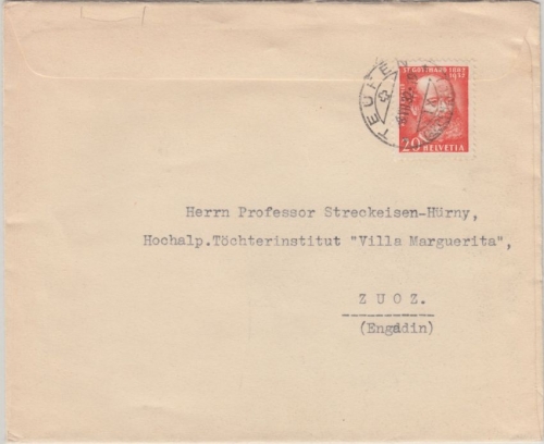 Schweiz - 20 Rp. Gotthard-Bahn illustr. Brief Teufen - Zouz 1932