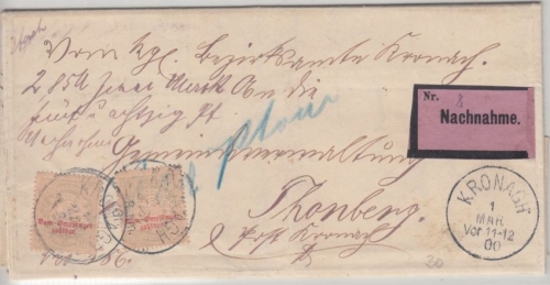 Bayern - 2x10 Pfg Wappen/Porto Nachnahme/Landbestellbezirk Kronach Thonberg 1900