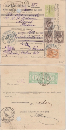 Rumänien - 5 B. Ganzsache Postanweisung+Zusatz Rosiori - Slatina 1911