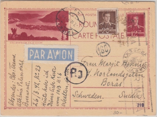 Rumänien - 12 L. Bildganzsache + Zusatz Luftpostkarte Bukarest - Wien 1942