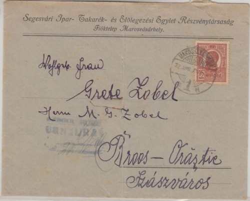 Rumänien - Besetzung Ungarn 15 B. Brief Marosvásárhely (Târgu Mureș) 1920