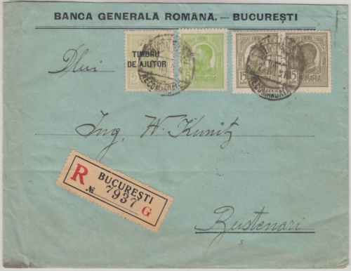 Rumänien - Bukarest 1916 Einschreibebrief m. Zwangszuschlag n. Bustenari